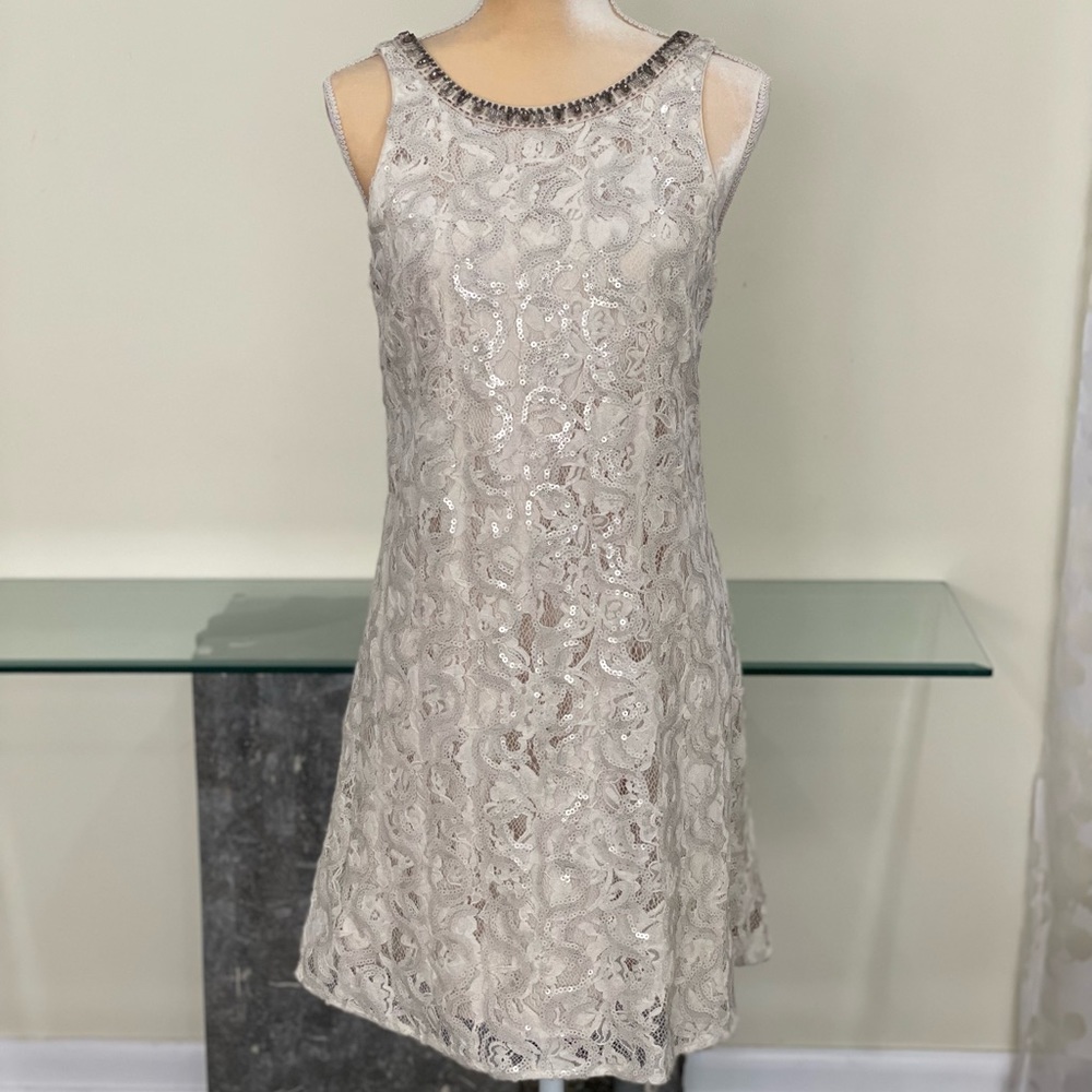 Badgley Mischka Ivory Sequins Dress 6